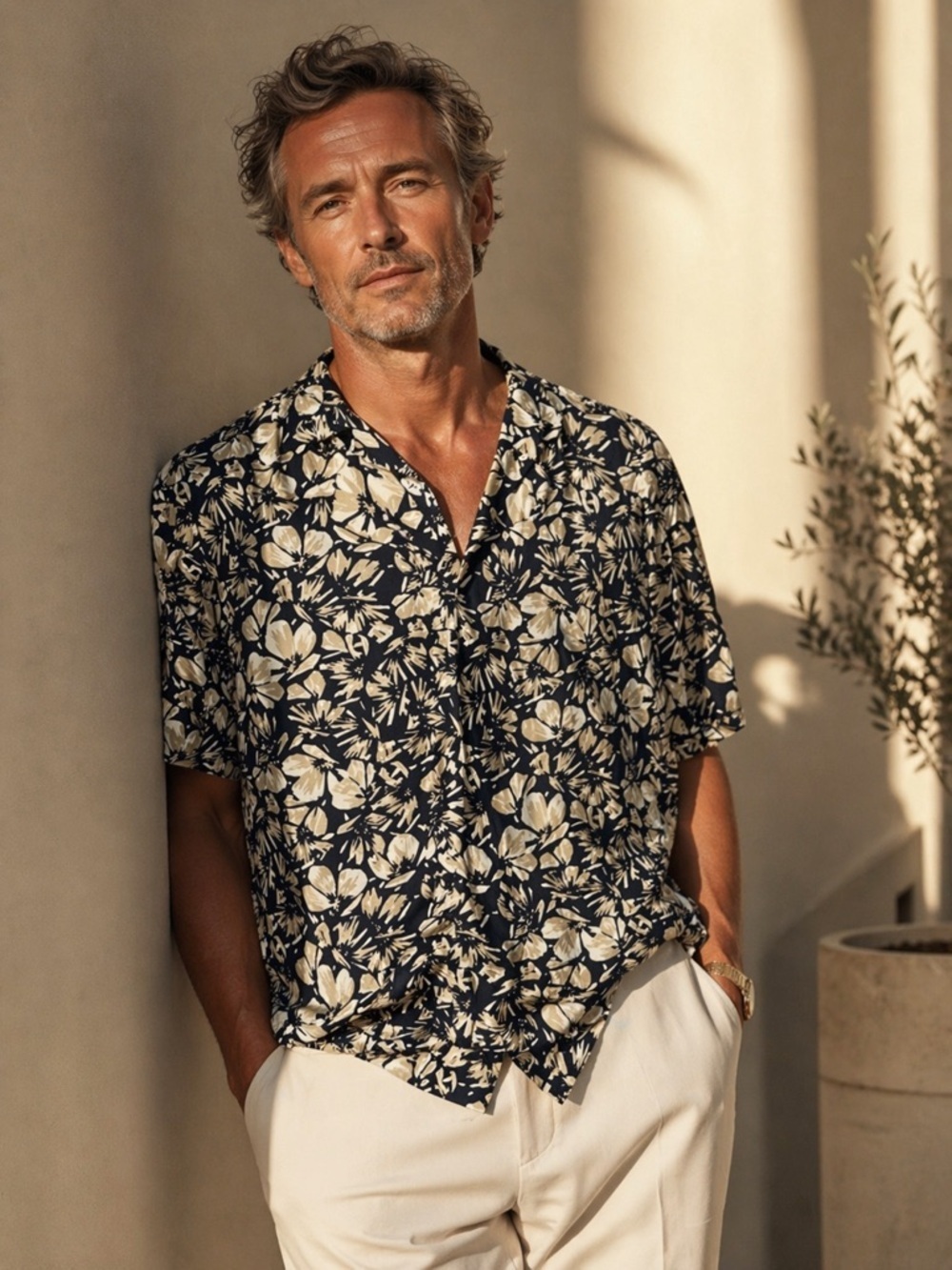 THE KOOPLES French Luxury NWT Twill Flowers Short-Sleeve Button-Down Shirt